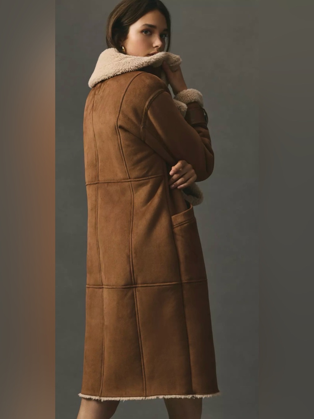 Anthropologie Avec Les Filles Brown Faux Shearling Trim Trench Coat Medium - Picture 11 of 12